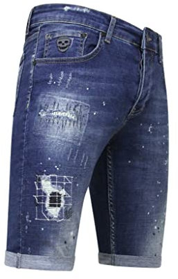 Local Fanatic Men's Paint Splatter Stretch Short Jeans -1035-SH- Blue