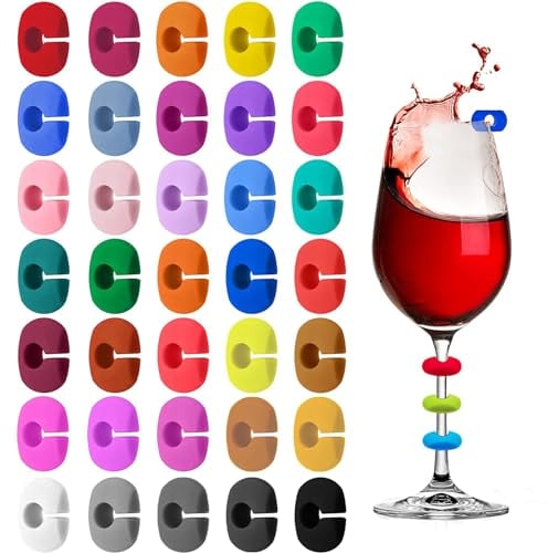 VICDUEKG 36 Pcs Marqueurs de Verre à Vin en Silicone Marque-Verres Marqueurs de Charme de Boisson Colorés pour Coupe en Verre Bouteilles à Cocktail au Champagne Faveur de Fête
