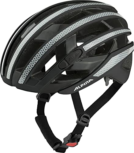 Alpina RAVEL Reflective - Reflektierender, Optimal Sichtbarer & Sicherer Gravel Fahrradhelm Mit Optionalen LED-Licht Für Erwachsene, Black Gloss, 55-59 cm