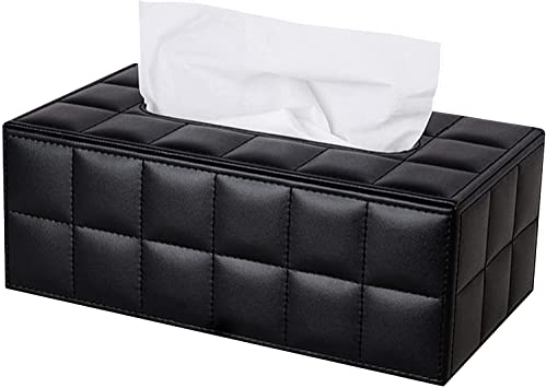 KINGFOM PU Leder Kosmetiktücher Box Taschentuchbox Tissue Box für Büro/Auto/Zuhause (Gitter Schwarz)