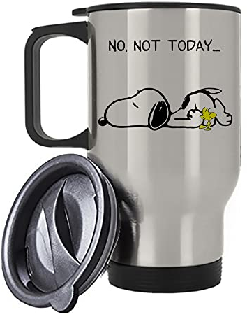 Giftme No Not Today Snoopy Dog Birthday, Christmas, Secret Santa Stocking Filler Travel Silver/White Tea/Coffee Mug. (Silver)