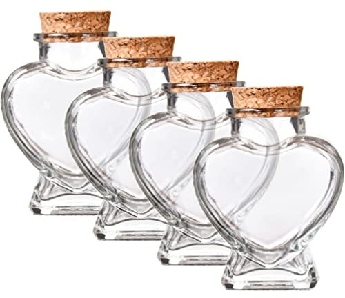 COHEALI 4 Stück Glas-Wunschflaschen Sand-Andenken, Herzform, Glas, mit Korkdeckeln