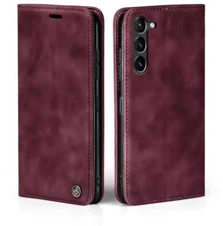 LBH Handyhülle für Samsung Galaxy S23+ in Weinrot mit Karten- und Geldfach Smartphone Hülle mit Standfunktion Flip Case Schutzhülle Magnetverschluss Vintage