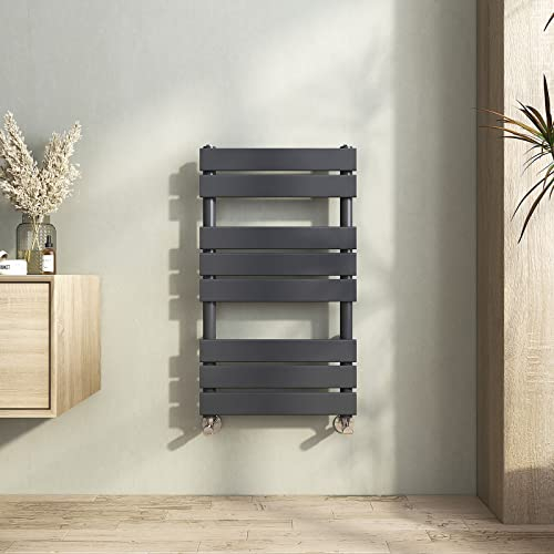 Heilmetz Anthracite Radiator Towel Rail, 800mm x 450mm Heated Towel Rail for Bathroom, Flat Panel Towel Radiator Towel Warmer Modern Central Heating Space Saving Radiators for Bathroom