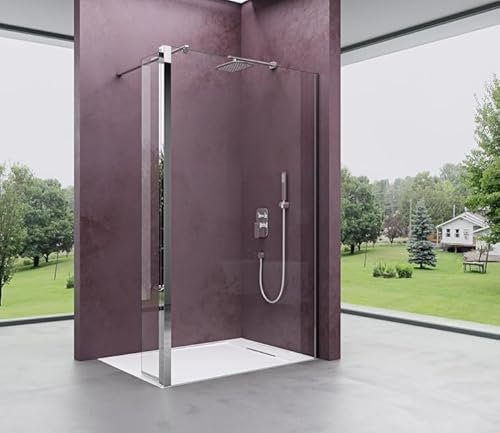 Mai & Mai Walk-In Duschwand für Dusche Duschabtrennung 80x200cm 10mm Klarglas mit 30cm Nebenteil ESG-Sicherheitsglas mit Nanobeschichtung Rechteckiger Stabilisator Bremen02K-Plus