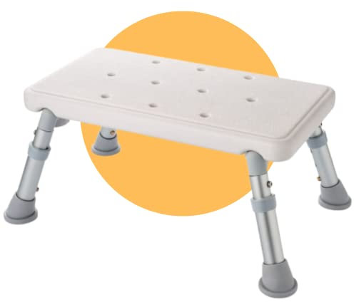 OrtoPrime Escalón Baño Adultos - Banqueta Bañera Ancianos y Niños - Escalón Peldaño Acceso Bañera - Taburete Fisiológico para Inodoro Regulable en Altura - Banqueta de baño 3 Funciones EN 1