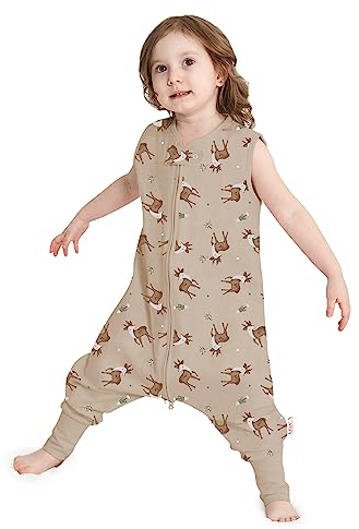 Baby Schlafsack Sommer mit Füßen 0.5 Tog 100% Baumwolle Kinder Sommerschlafsack für Jungen und Mädchen (Hirsch, S/6-18M)