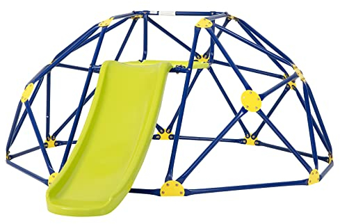 GOPLUS Klettergerüst, Kletterturm mit Rutsche, Plattform aus Stoff, Handläufe, Glatte Kanten, Krabbeln, Klettern, Spielgerüst Kletterkuppel für Kinder im Alter von 3-10 Jahren (Grün)