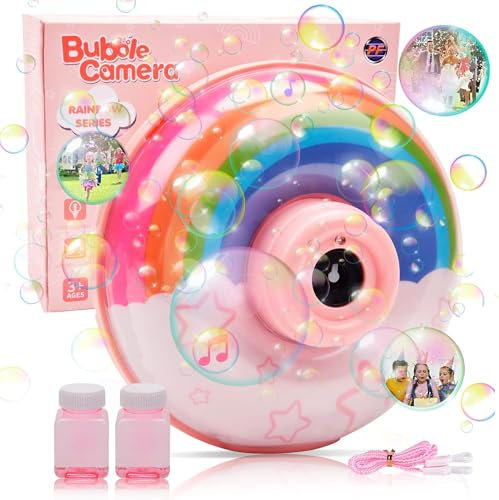 Bubble Machine Seifenblasenmaschine, Seifenblasen Flüssigkeit Automatischer Feuerwerks-Seifenblasenhersteller mit Lichtern und Abschaltbarem Sound für Kinder