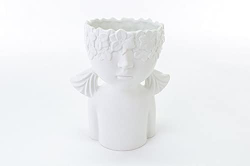 Keramik Weiß Mädchen Vase mit Blumenkrone Mädchen Vase für Sukkulenten Kaktus Blumen Deko Vase Ngl 092