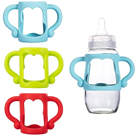 3 Stück Babyflaschen Griffe,Babyflaschen Griffe Silikon,Fütterung Flaschengriff,Silikon Flaschengriff, Flaschengriff Halter für Kinder Kleine Hand Greifdesign,für Dr. Brown Schmale Flaschen