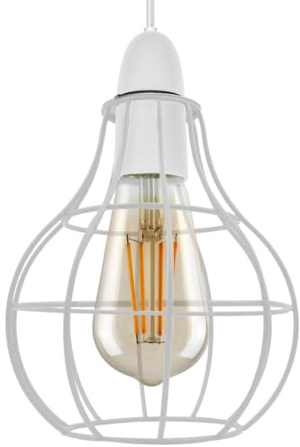 Modern White Wire Frame Globe Ceiling Light Shade Pendant Lights W 16 cm | Industrial Style Ring Light for Indoor and Metal Pendant Light Shade with Reducer Ring