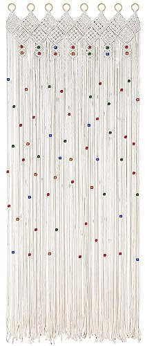 ANMINY Macrame Door Curtain Boho Beaded Curtain for Doorways Handmade Doorway Beads Bedroom Window Curtains with Wooden Rings Cotton Woven Macrame Wall Hanging Hippie Room Decor 35.4 x 78.7