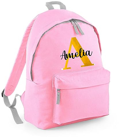 Personalised Text Back To School Initial Kids Any Name Girls Boys Happy First Day At School Backpack Bag Back to School Supplies #BS#08 Classic Pink Bag Pack