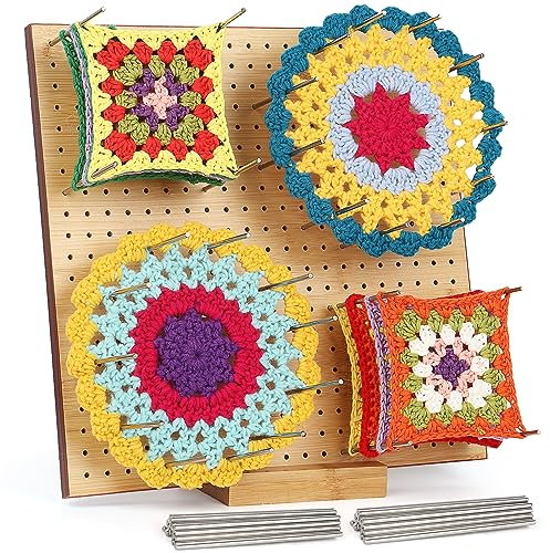 Coopay Granny Square Spanner, grande tavola in bambù, 29 x 29 cm, per lavori a maglia e uncinetto 30 pezzi in acciaio inox, per lavori a maglia e all'uncinetto