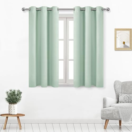 DWCN Verdunkelungsvorhänge für Wohnzimmer, Raumdrakening Vorhänge für Schlafzimmer, solide Thermo-Sichtschutz, Fenstervorhänge, Minzgrün, B 96 x L 137 cm, 2er-Set