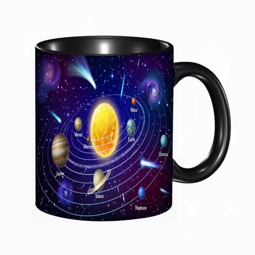 Tasse Keramik Merkur, Venus und Erde, Mars, Jupiter, Saturn und Uranus oder Neptun drehen sich um d Kaffeetassen Große 330ml Mit Henkel 100% Handbemalt Trinkgläser Mit Griff Personalisierte Geschenk