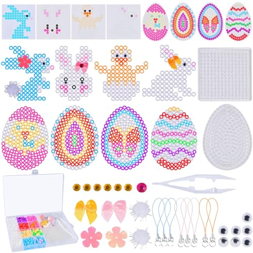 IWTBNOA Bügelperlen Ostern Set, Bügelperlen Platten, Bastelset Kinder Ostern, DIY Bügelperlen Vorlagen, Osterdekoration, Ostergeschenke für Kinder Jungen Mädchen