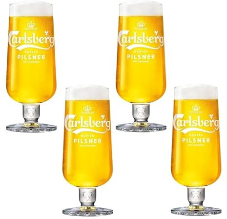 GarageBar | Pilsner Pint Glasses | Stemmed Beer Glasses | Official Merchandise | Comes with 2X Beer Drip Mats (4, Pint)