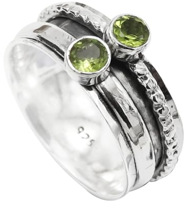 JEWELFORCE Peridot-Edelstein-Spinnerring, 925er Sterlingsilber, Meditationsring für Männer und Frauen, alle Größen, handgefertigter Schmuck JSR-155B_70 (22.3)