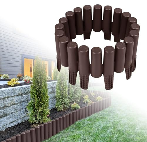 LZQ 8,4m Braun Rasenkante Kunststoff Flexibel Gartenpalisade Holzoptik Palisade Beetzaun Beetumrandung Beeteinfassung für Gärten, Gras-und Steintrennung, 30 Stück