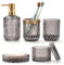IVAILEX 5 Stück Grau Glas Badezimmer Zubehör Sets von Lotionspender, Seifenschale, Zahnbürstenhalter, Becher, Wattestäbchen, Moderne Badedekoration, Vintage Geschenk