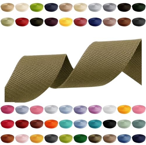 Gurtband 2m 5m 10m 50m, 50 Farben, Breite 10mm 15mm 20mm 25mm 30mm 40mm 50 mm Taschengurt Polypropylen Ideal für DIY-Projekte, Handarbeiten & Outdoor (888) Olivgrün, 10mm x 10m
