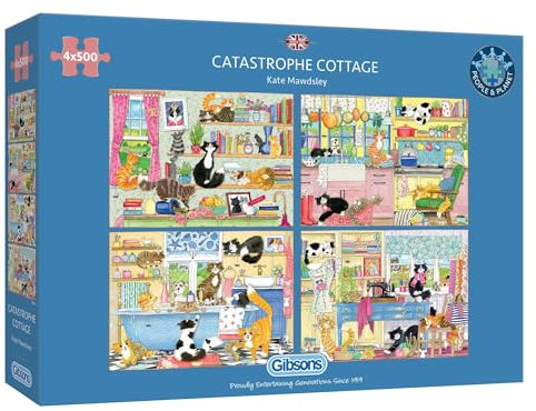 Gibsons Catastrophe Cottage 4x500 Piece Jigsaw Puzzles for Adults | Multibox- 2 Puzzles in a Box