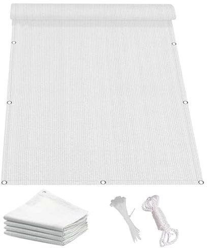 Tenda a Vela Ombreggiante 6 x 8 m Rettangolare Vela Ombreggiante Quadrata con Occhiellato e Fune, Resistente e Traspirante per Giardino Balcone Terrazza, Bianco