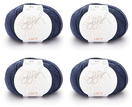 ggh Lacy Set | 4x25g (insgesamt 100g) Set| 150m/25g Merinowolle mit Seide zum Stricken | Farbe 013 - Dunkelblau