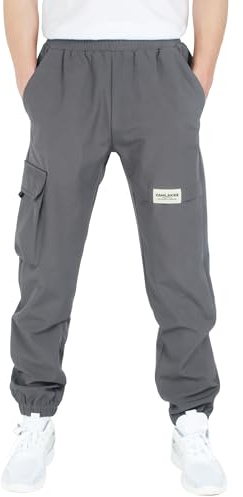 CAMLAKEE Bambini Impermeabile Guscio Morbido Trekking Outdoor Pantaloni Tipo Jogging Tipo Cargo, Grigio, 12-13 Anni