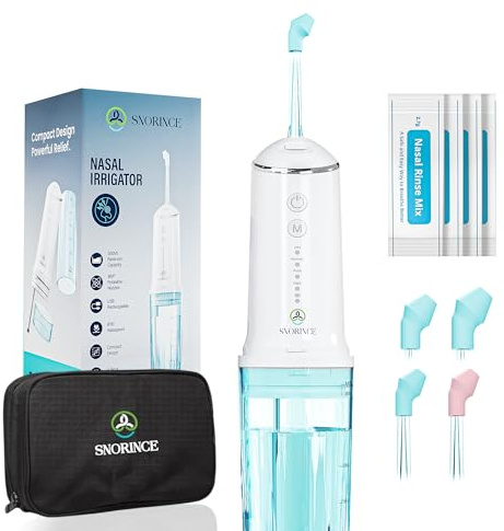 Système d'irrigation nasale pour soulager les sinus – Nettoyeur de nez électrique portable sans fil pour adultes et enfants, maison et voyage avec 4 modes de rinçage, 4 buses, 40 paquets de sel
