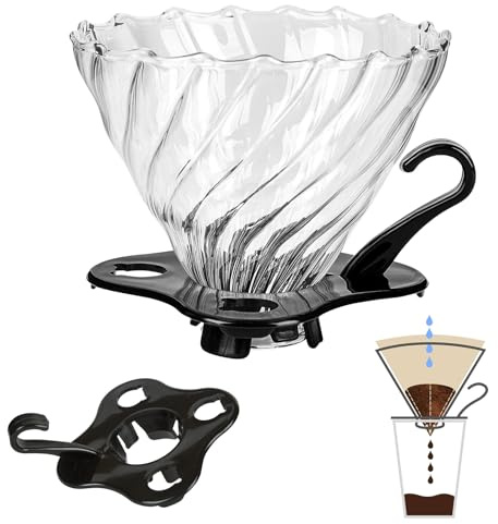 Yanyole V60 Pour Over Coffee Dripper, 02 Filter For 1-4 Cups Reusable Coffee Maker 60° Heat-Resistant Glass Cone Easy-to-Clean Drip Coffee Maker Perfect for Pourover Coffee Enthusiasts