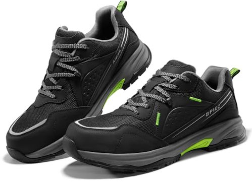 SPIEZ Calzado de Seguridad para Hombre, Resistente al Aceite, Antideslizante, Punta compuesta, Calzado de Seguridad y para Exteriores, Negro/Verde EU 44