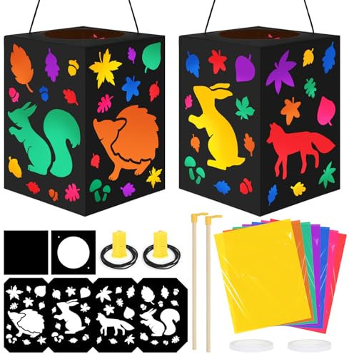 Sprinlot Laternen Bastelsets Kinder, 2 Stück Tier Laternen ca 14 x 20 cm mit Dekorative Lichter, Martins Laterne Bastelset, Geschenk Laternenfest Jungen Mädchen