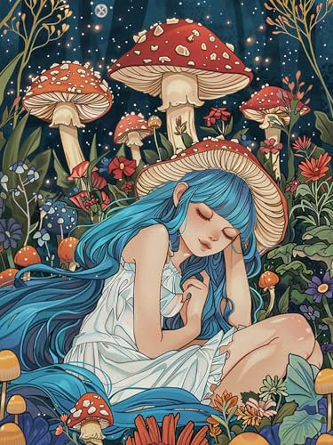 Pavemlo Diamond Painting Kits Cartoon-Mädchen, DIY 5D Diamant Stickerei Malerei Kits Pilz, Full Drill Kristall Set Strass Stickerei Bilder DIY Diamant Malerei für House Wall Dekoration 30x40cm