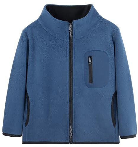 ANIMQUE Neonato Bambini Pile Polar Giacca Collo Alto Antivento Giacca Cerniera Leggero Cappotto Semplice Genitore-Bambino Capispalla, Blu 110