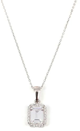 HOILY’S Halskette Damen Baguette Anhänger mit Kristall Weiß in 925 Sterling Silber