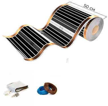 Warmcoin™ Infrarot Heizfolie, elektrische Fußbodenheizung, 50 cm, Set, 220 W/qm mit und ohne Thermostat (Ohne Thermostat, 3 lm = 1.5m²)