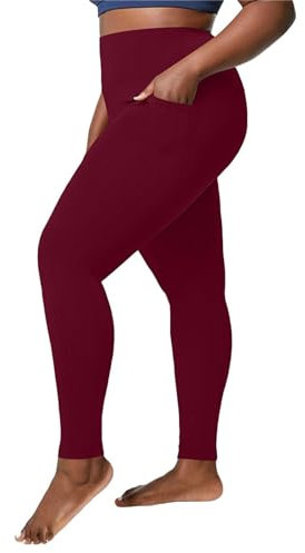 Generisch Körperketten Plus-Size-Leggings mit -Futter und Taschen für Damen, hohe Taille, Workout-Yogahose für den Winter Leggings Kariert Damen (Red, XL)