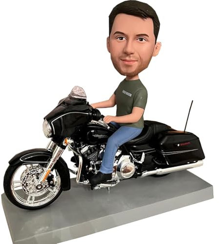 Helgee Wackelkopf, hübscher Mann auf Motorrad, generischer Wackelkopf, benutzerdefinierte, einzigartige handgefertigte Figur, personalisiert, individuell, Actionfigur