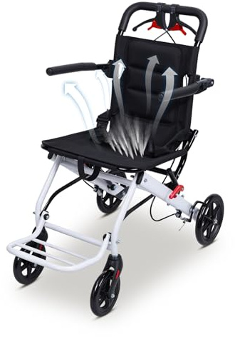 locwanot Silla de ruedas plegable, silla de ruedas portátil ligera con reposabrazos abatibles de 270° y reposapiés extraíble, silla de viaje ergonómica con correa de seguridad ajustable para adultos y