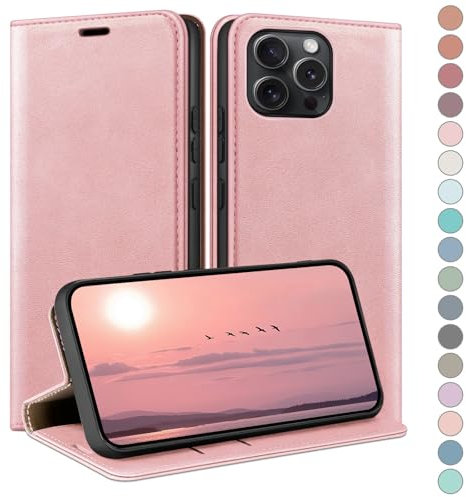 HUOUH per iPhone 13 Pro Max 6.7 Custodia a Portafoglio con RFID Blocco PU In Pelle,Sintetica Tasca Carte Custodie Del Telefono Copertura Antiurto Con Slot di per Apple 13 Pro Max caso Oro Rosa