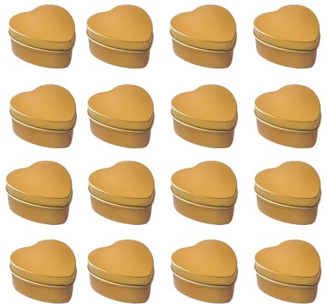 Qaixwuyi 16 Stück Kerzendosen Herzförmige Metalldosen Aromakerze Metalldose mit Deckel Goldenes Herz Kleine Blechdose Herzförmige Geschenkdose Versiegelte Metalldosen für Kerzen Schmuck Geschenke