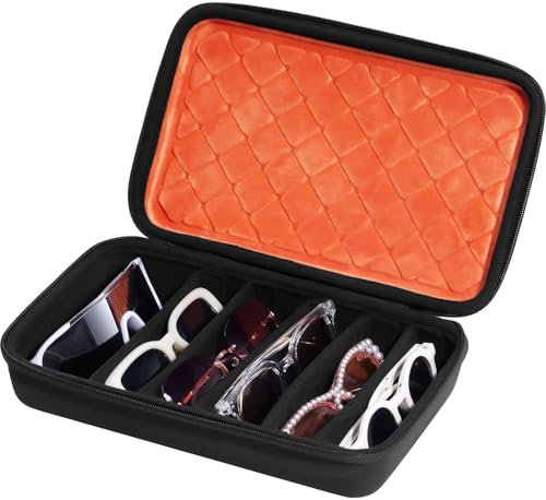 ProCase 4 Slots Brillenetui Brillenaufbewahrung für mehrere Brillen Sonnenbrillen Halter Sunglasses Organizer für bis zu 4 Brillen Brillenhalter Brillen Tragetasche für Männer Frauen -Orangeschwarz
