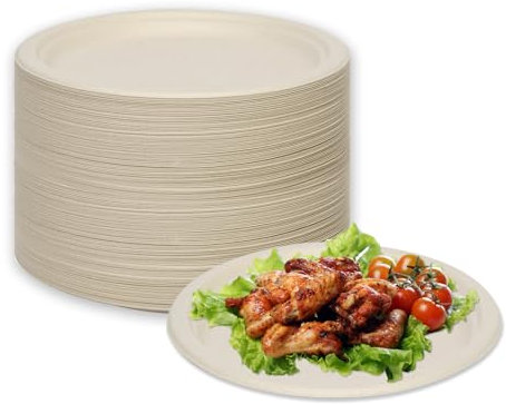 LDFDRT Piatti di Carta 100 Pezzi Piatti Dessert usa e Getta Eleganti Super Rigidi Biodegradabili e Compostabili Stoviglie per Feste di Compleanno Picnic e Barbecue (naturale, 17,8 cm)