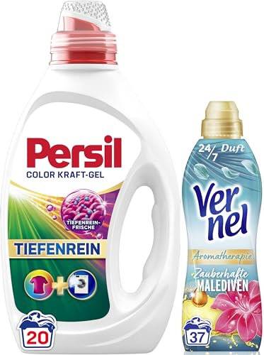 PERSIL Color Kraft-Gel (20 WL) - Flüssigwaschmittel mit Tiefenrein-Frische - Colorwaschmittel für reine Wäsche und hygienische Frische & VERNEL Aromatherapie Zauberhafte Malediven Weichspüler (37 WL)