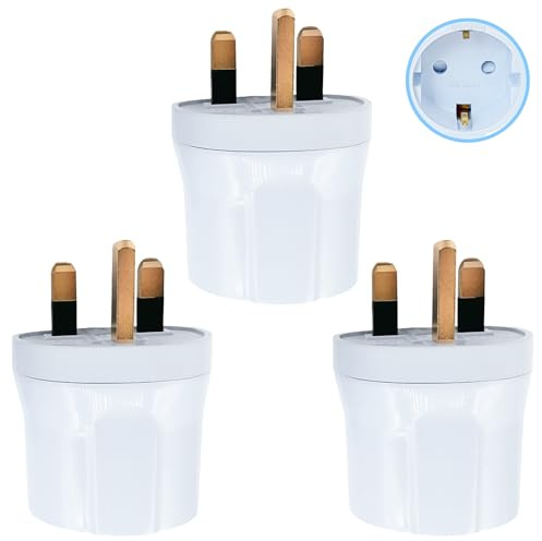 Double Dragon EU to UK Plug Adapter | European 2-Pin to UK 3-Pin Travel Adapter | Schuko & Europlug from France, Germany, Spain, Italy to UK Socket | BS8546 Certified, 13A Fused – White (3 Pack)