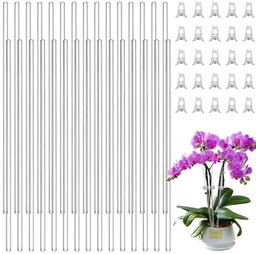 30 Stück Acryl transparent Pflanzenstützstäbe, 40 cm Acryl-Pflanzstäbe mit 30 transparent Orchideen-Clip für Haus Garten Kletterpflanze Erweiterung der Pflanzenstütze