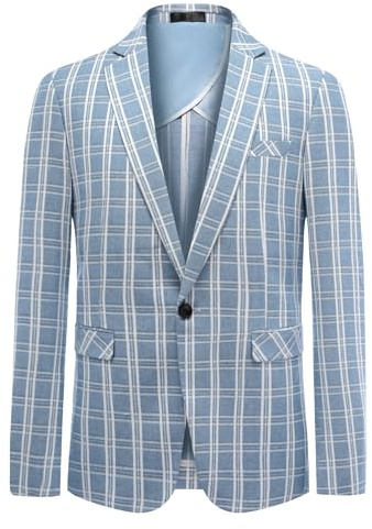Allthemen Blazer Uomo a Quadri Slim Fit Giacca Elegante Business Tinta Unita Cappotto Vintage con Button Suit per Festa Nozze Blu M
